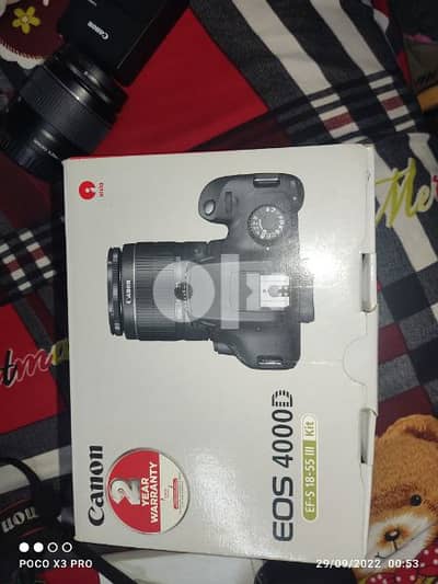 camera canon 4000D lens 18/55 bag,box,card memory and catalog 8